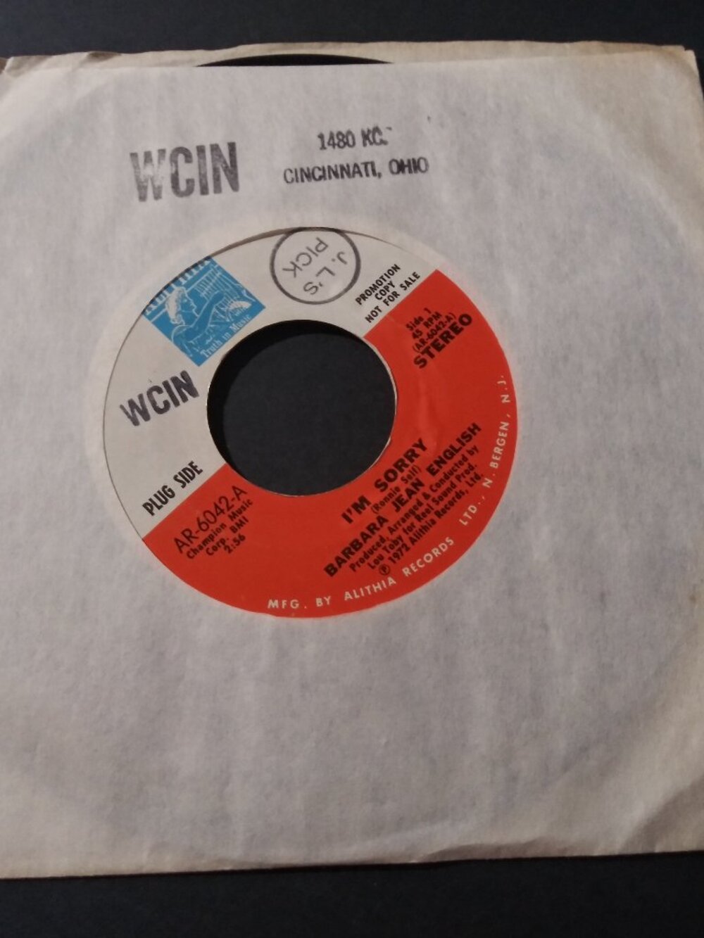 Barbara Jean English – I'm Sorry NM Original Promo 45RPM Alithia Record 1972 R&B